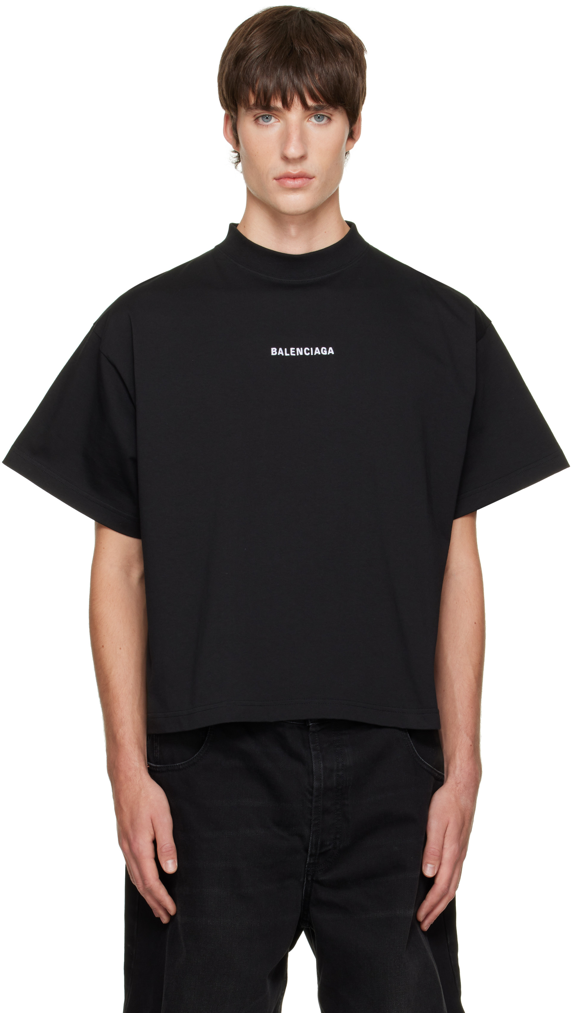 Balenciaga: ブラック エンブロイダリー Tシャツ | SSENSE 日本