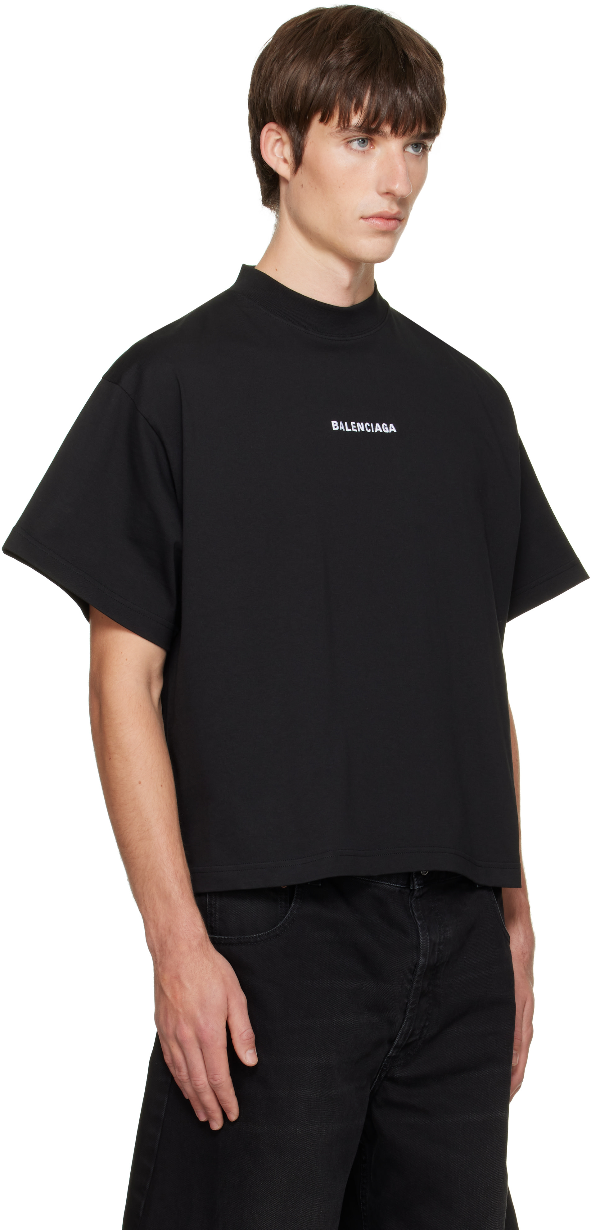 Balenciaga: ブラック エンブロイダリー Tシャツ | SSENSE 日本