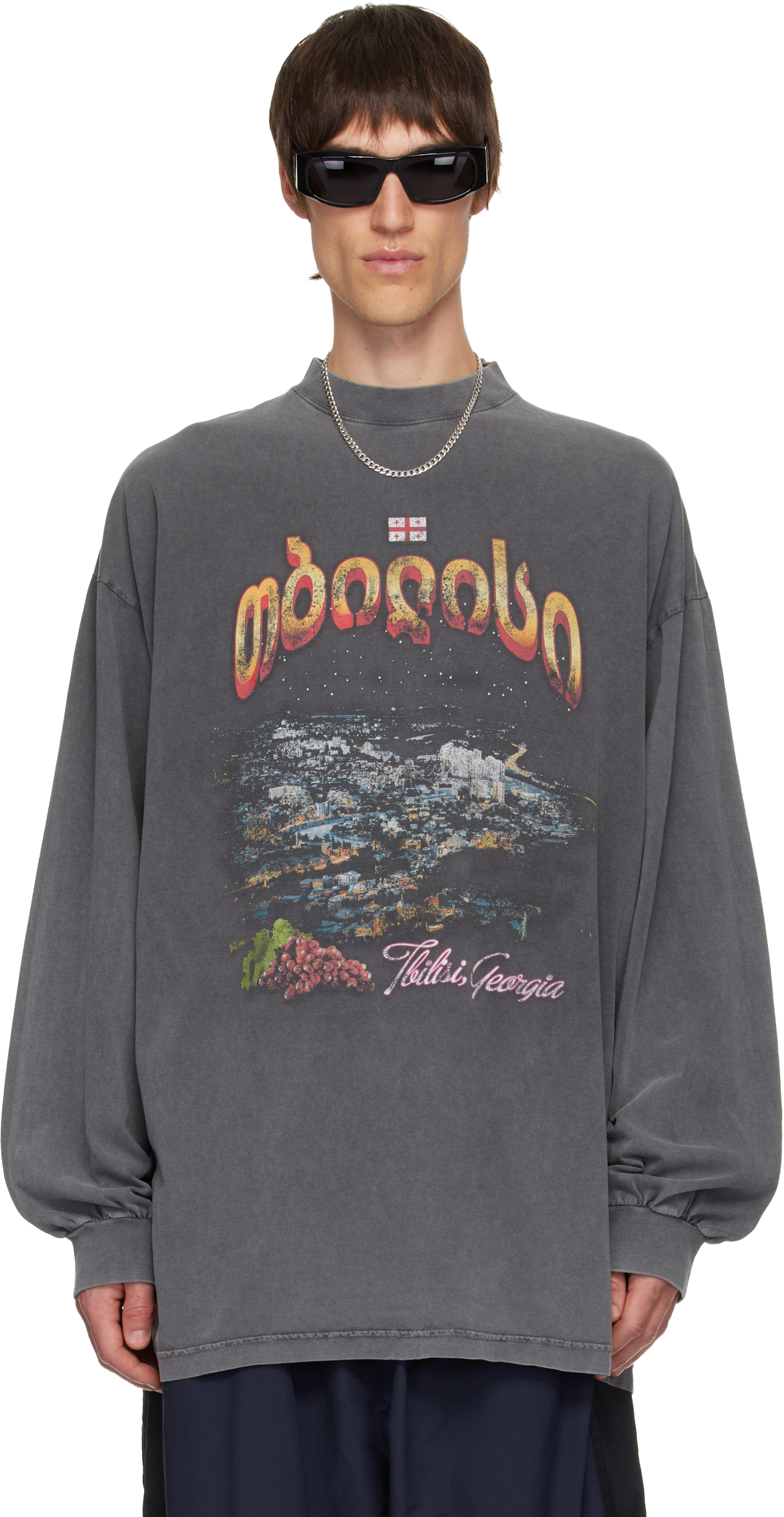 Balenciaga: Gray Tblisi Long Sleeve T-shirt | SSENSE