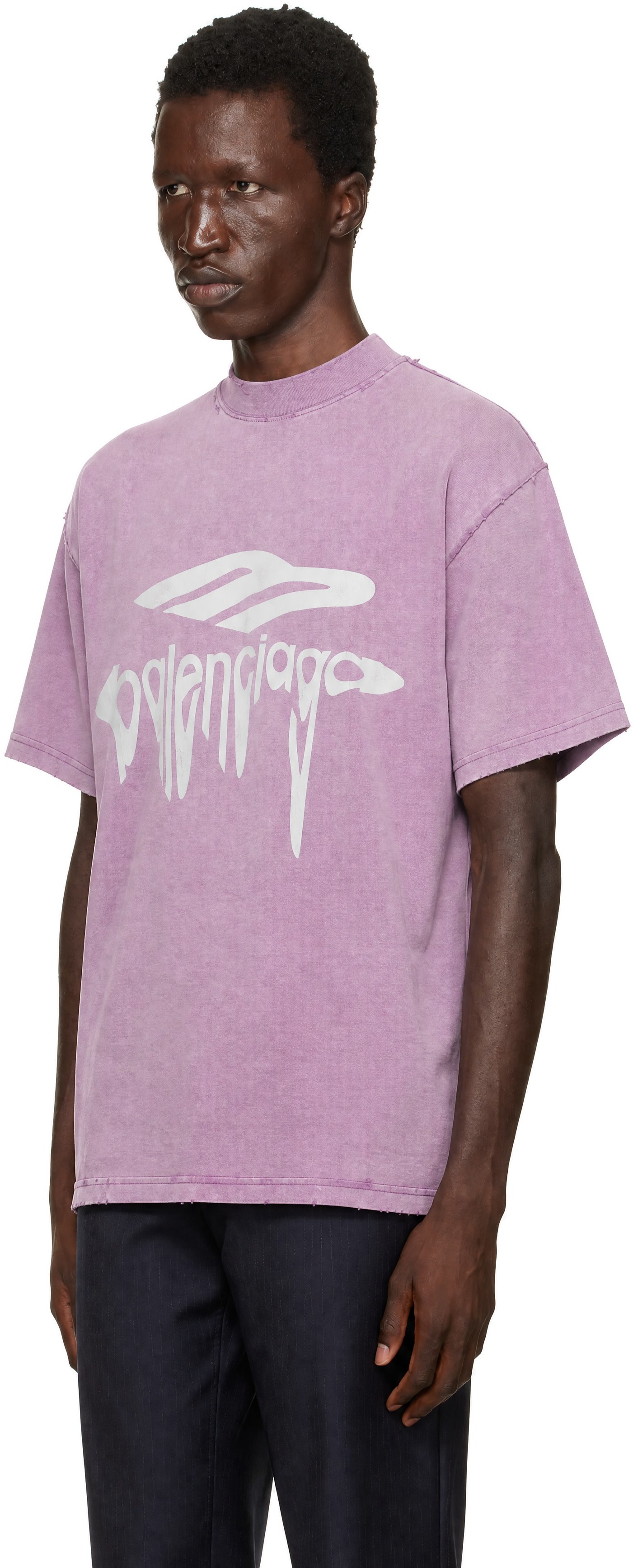 Balenciaga: Purple 3B Liquified Oversized T-shirt | SSENSE Canada