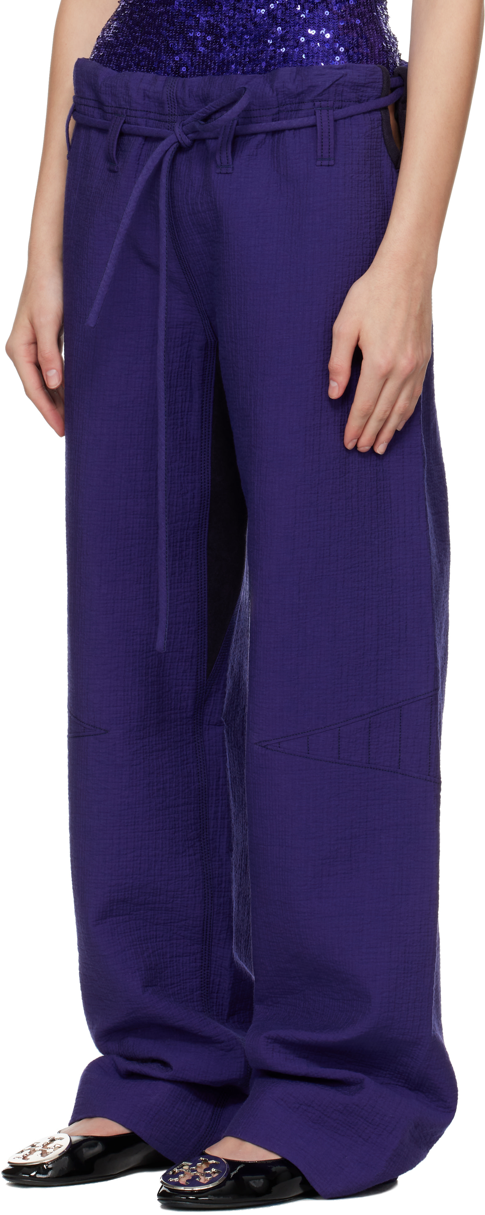 Tory Burch - Pantalon ample mauve en coton