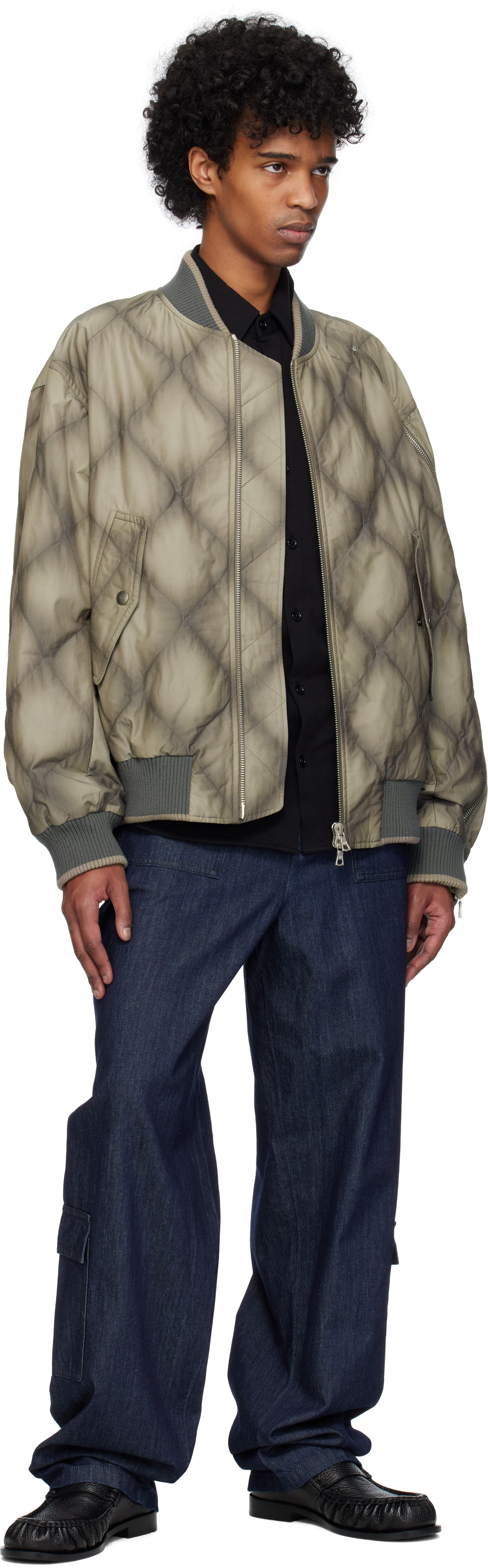 Dries Van Noten: Gray Duck Canvas Bomber Jacket | SSENSE Canada