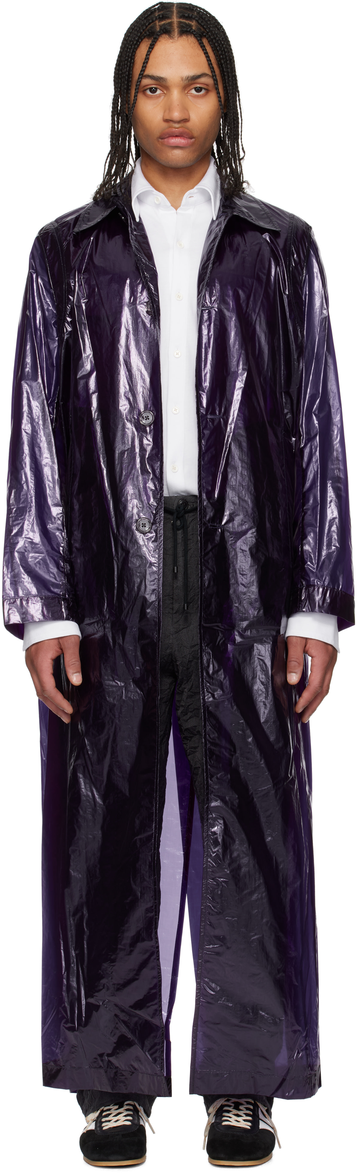 DRIES VAN NOTEN 17-18AW ロングコート　プリント　アウター Dries Van Noten: Purple Loose Fit Mac Coat | SSENSE