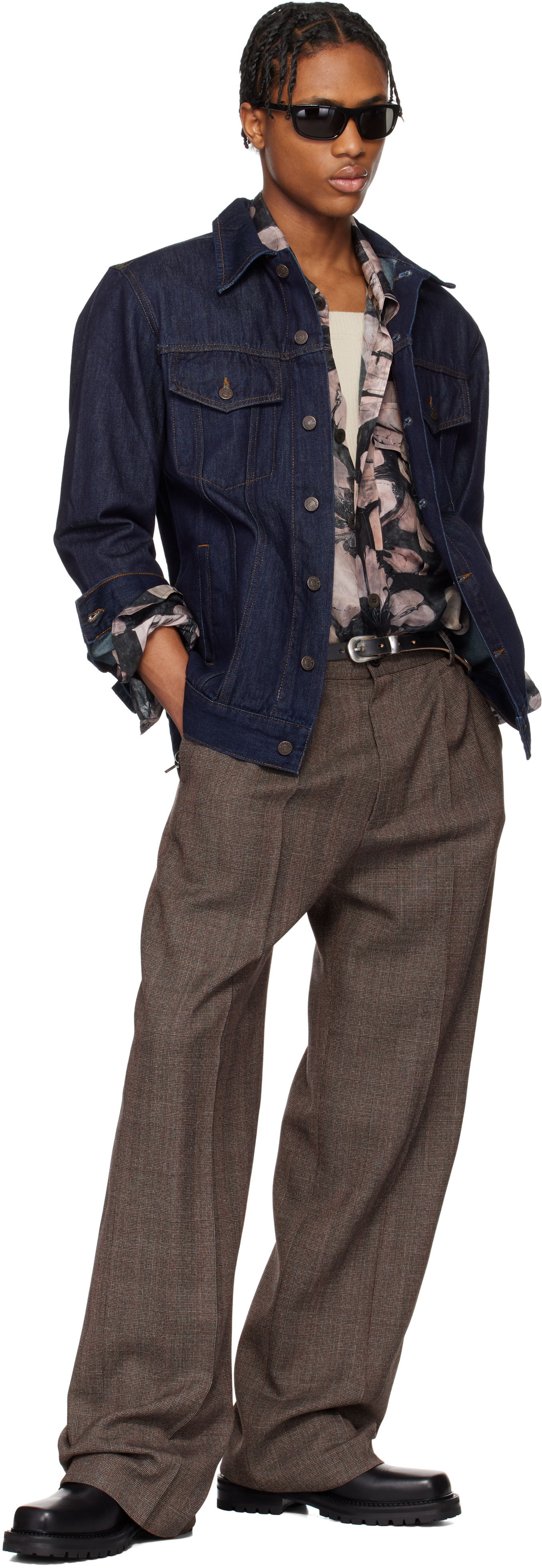 Dries Van Noten: Navy Paneled Denim Jacket | SSENSE Italy