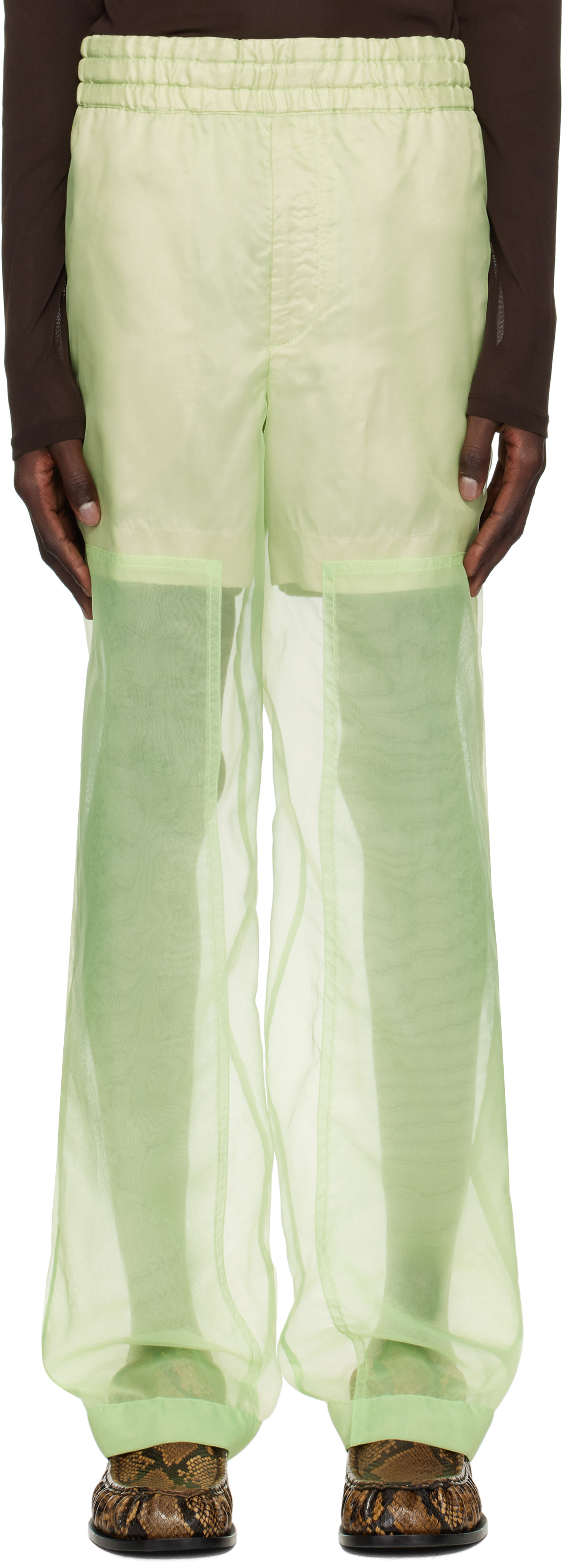 Dries Van Noten: Green Layered Trousers | SSENSE