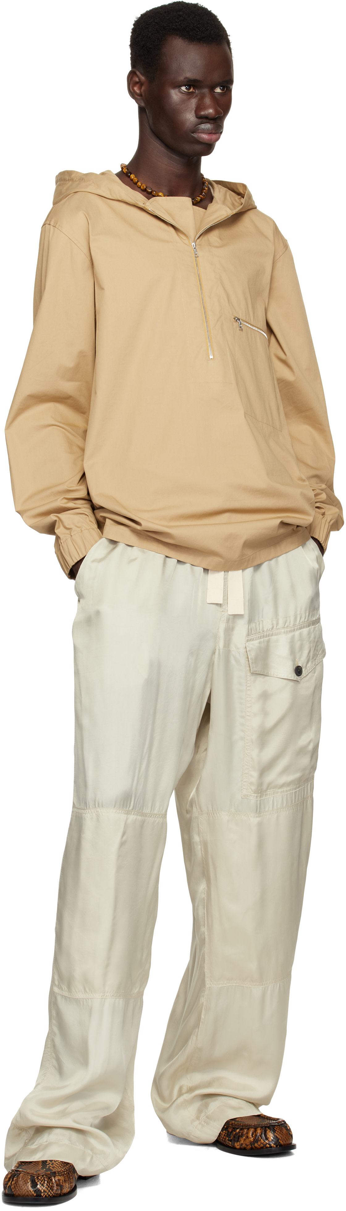 Dries Van Noten: Beige Half-Zip Jacket | SSENSE