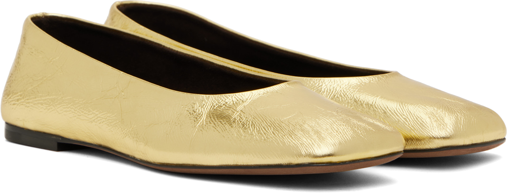 The Row: Gold Square Ballerina Flats | SSENSE