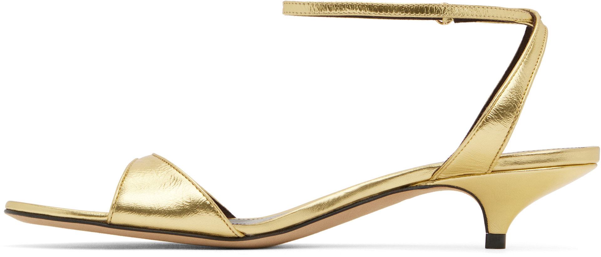 The Row: Gold Vika Ankle Strap Kitten Heeled Sandals | SSENSE