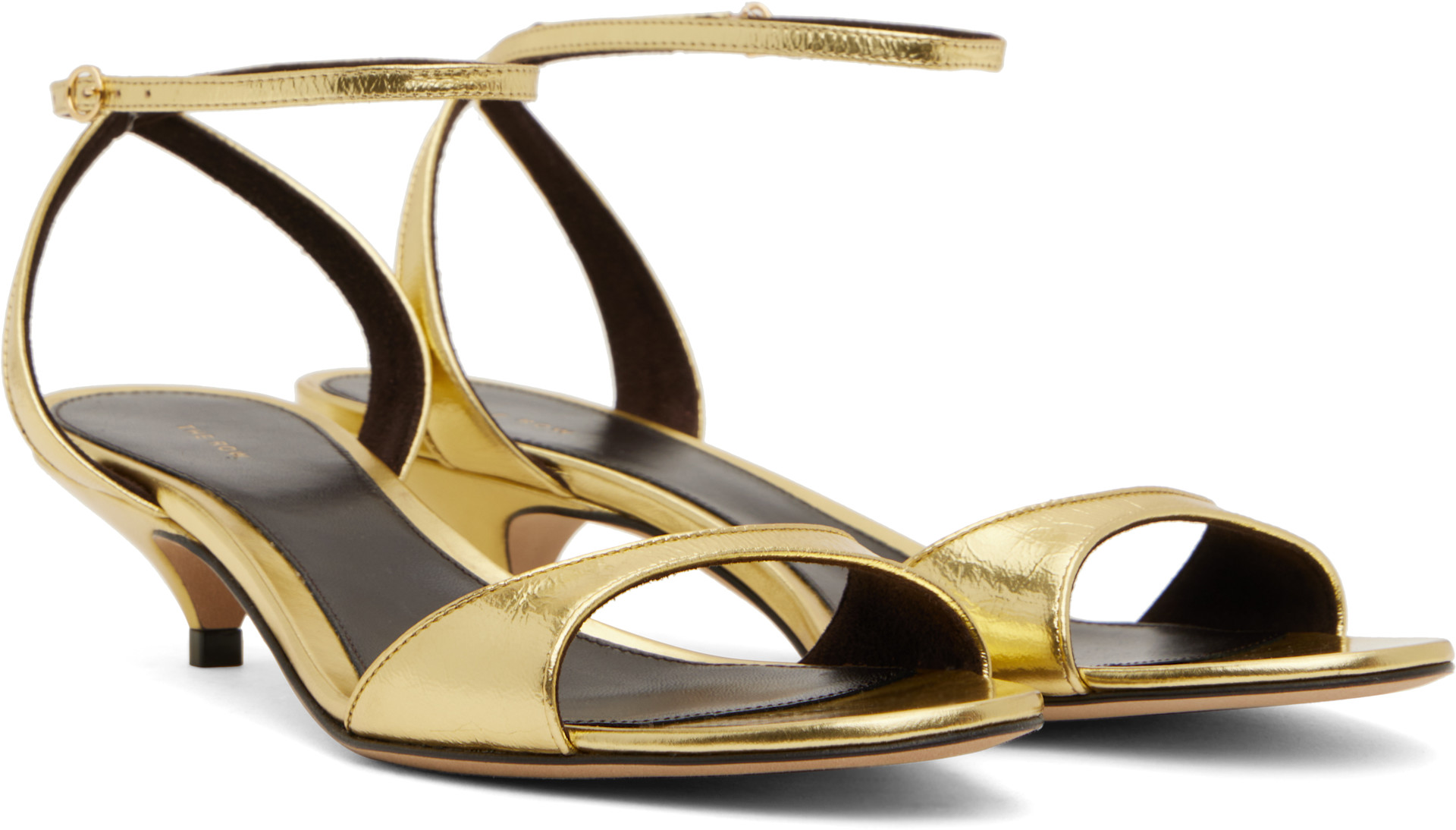 The Row: Gold Vika Ankle Strap Kitten Heeled Sandals | SSENSE