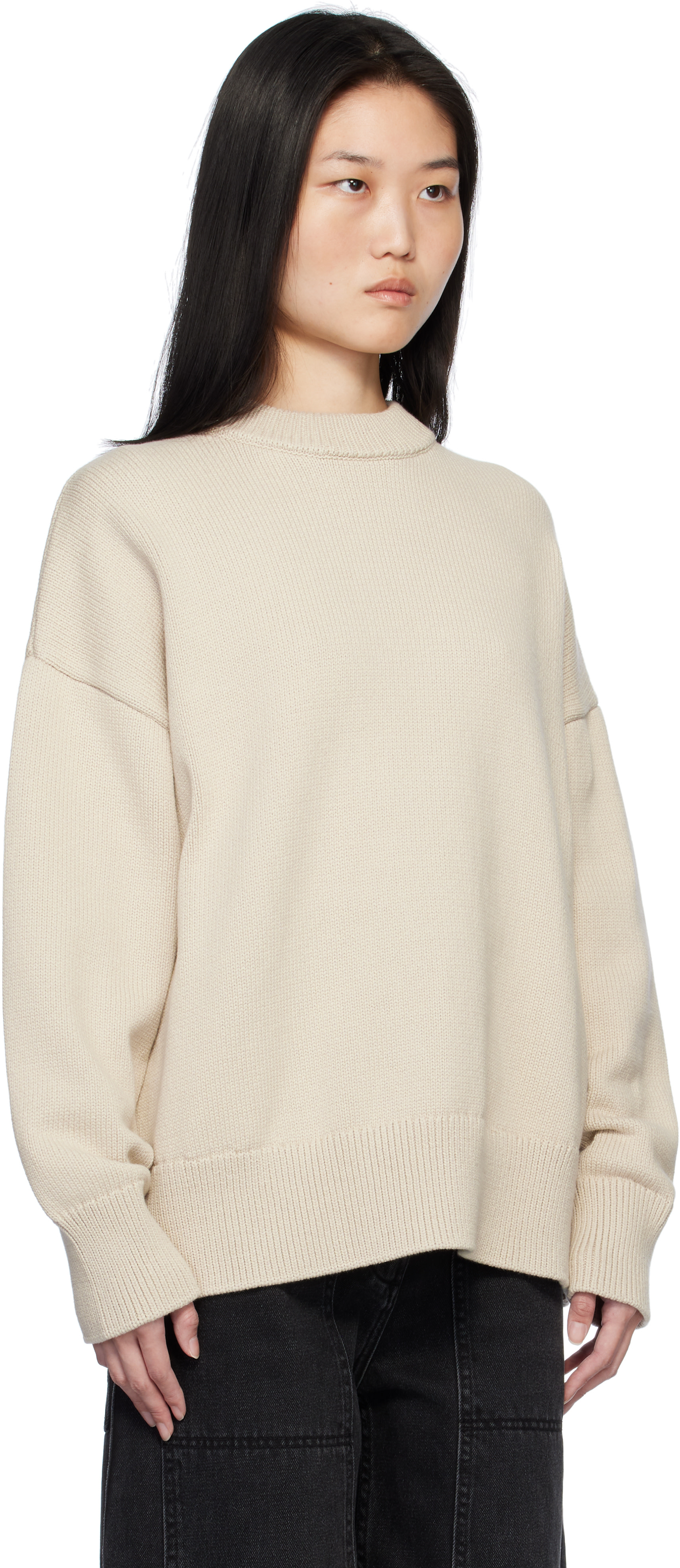 Co - Pull boyfriend beige à col ras du cou