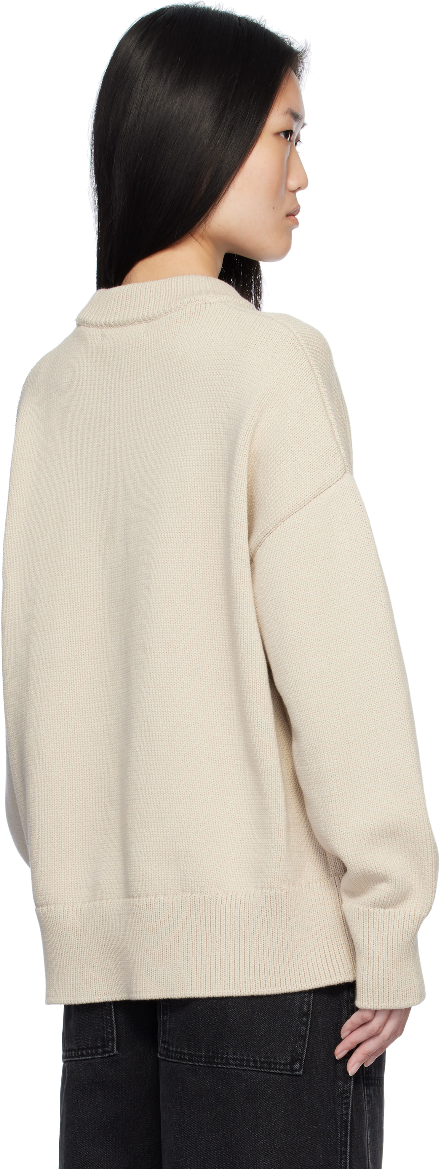 Co - Pull boyfriend beige à col ras du cou