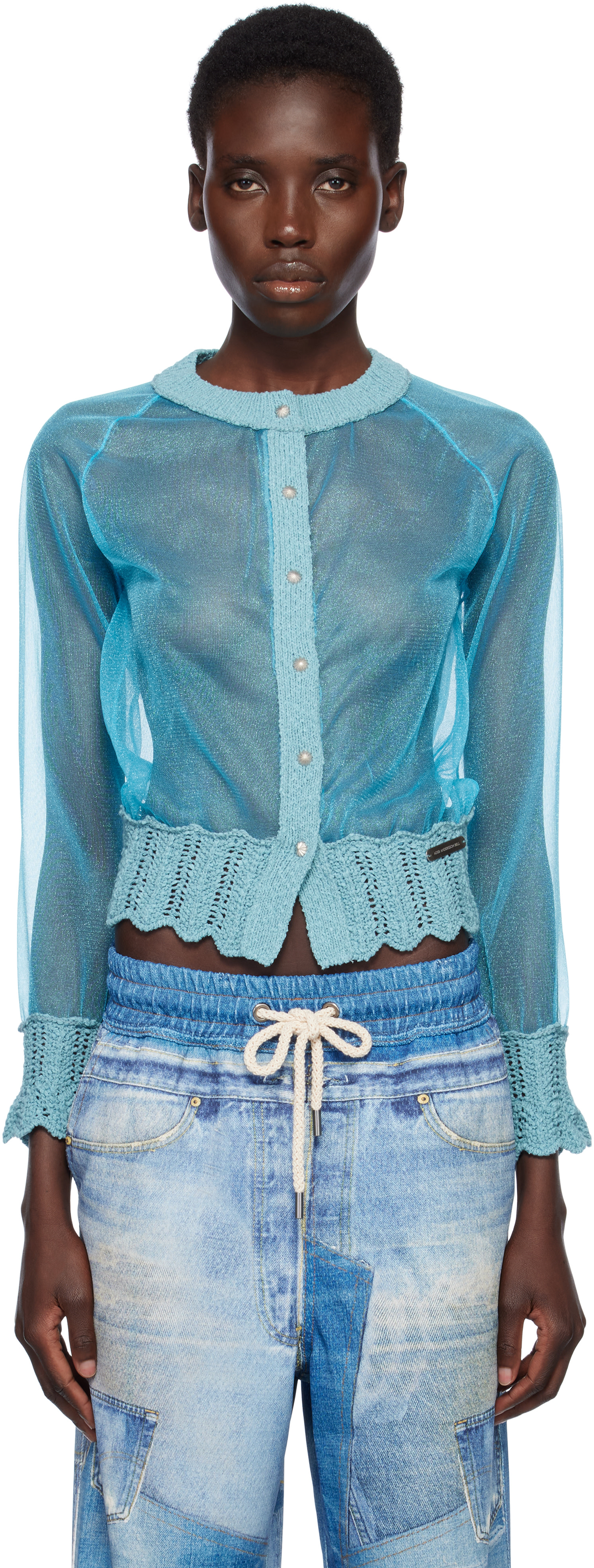 Andersson Bell: Blue Sheer Knit Cardigan | SSENSE Canada