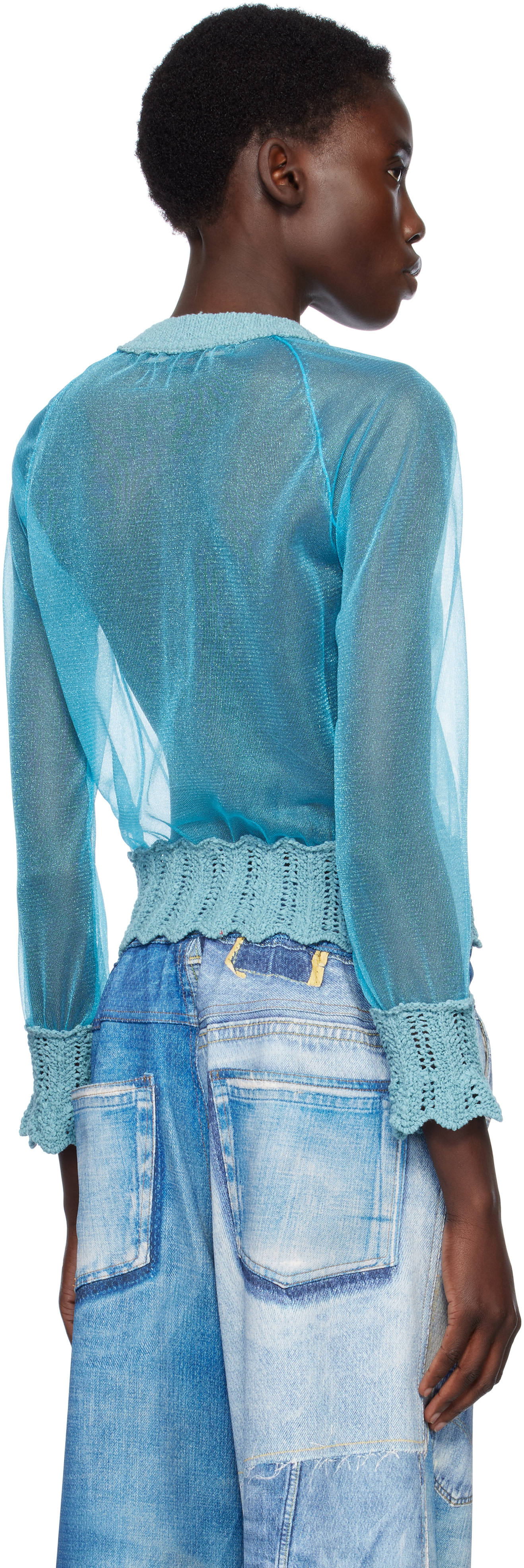 Andersson Bell: Blue Sheer Knit Cardigan | SSENSE Australia