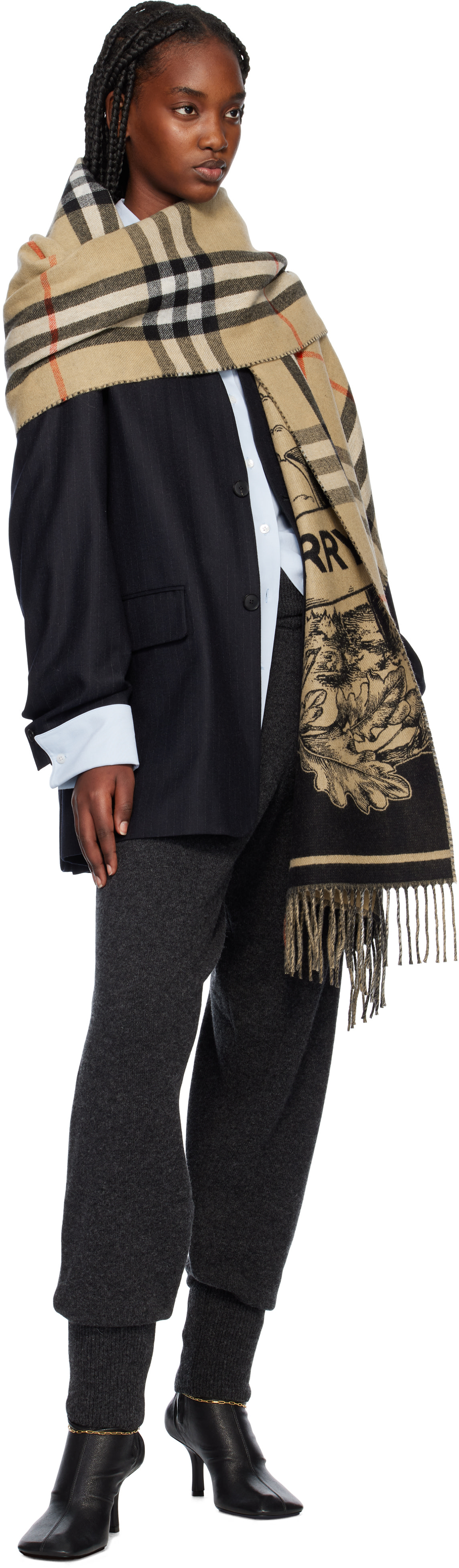 BURBERRY　リバーシブル　カシミヤマフラー Burberry: ベージュ EKD カシミヤ リバーシブル マフラー | SSENSE 日本