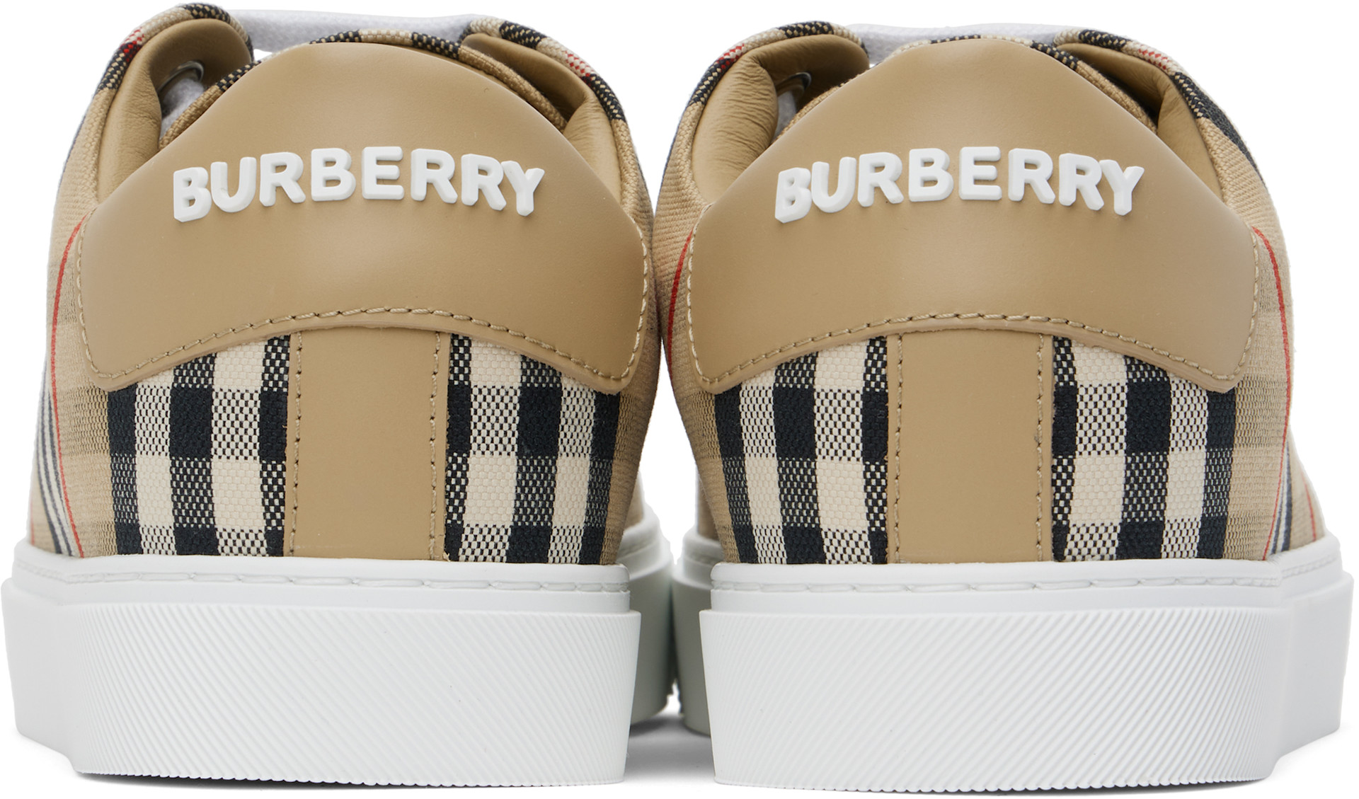 Burberry: Beige Check & Leather Sneakers | SSENSE Canada