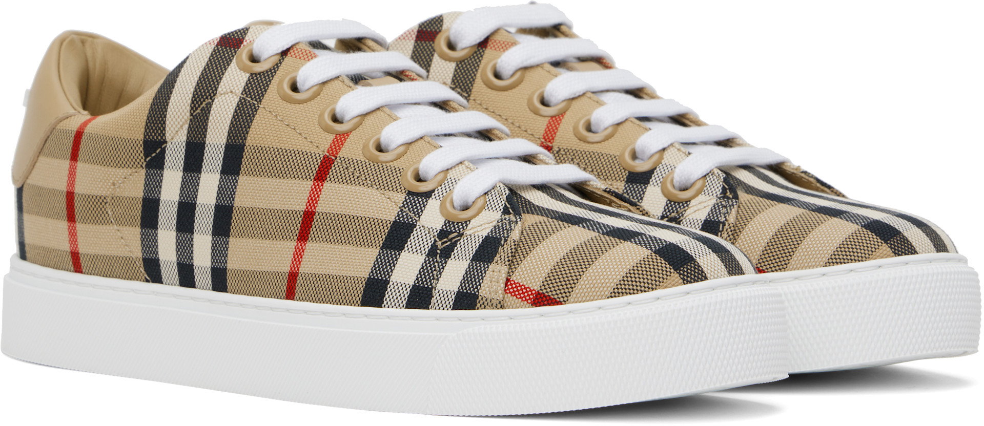 Burberry: Beige Check & Leather Sneakers | SSENSE