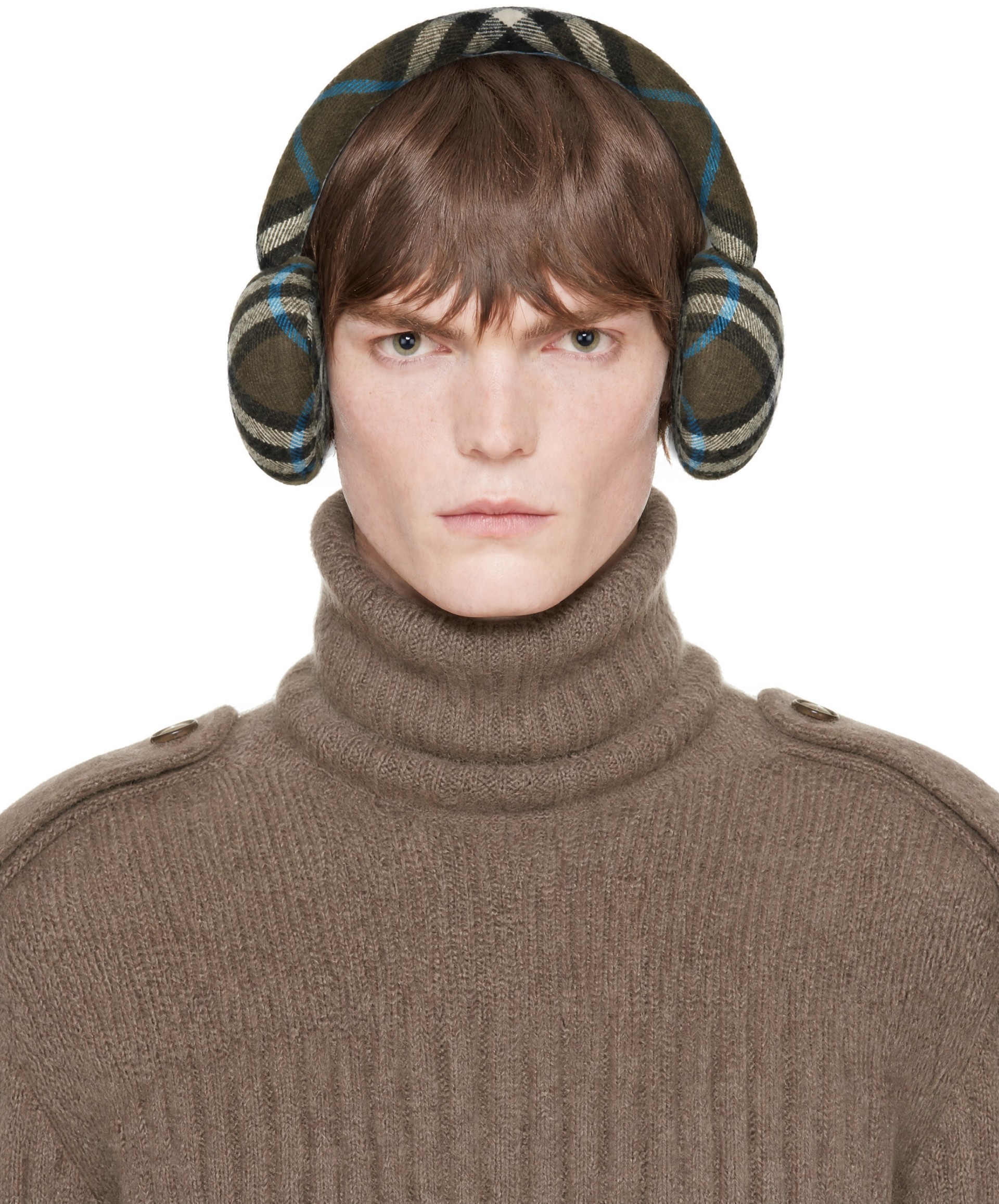 Burberry - Brown Wool Check Earmuffs