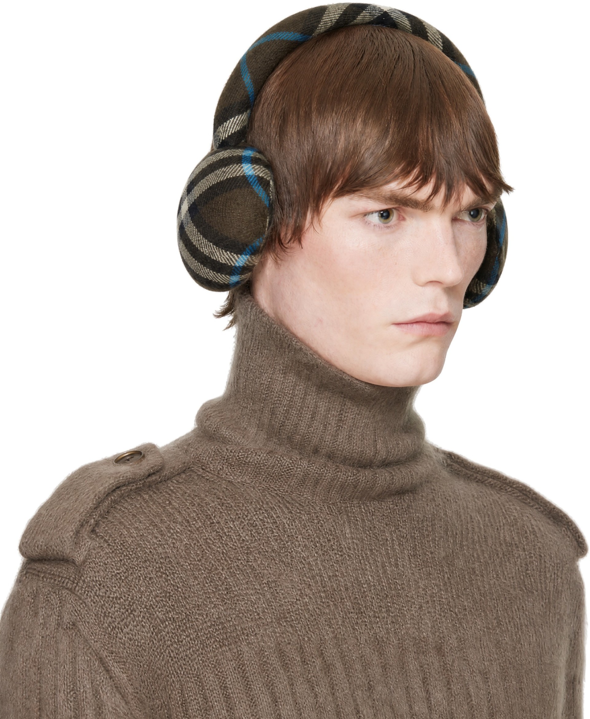 Burberry - Brown Wool Check Earmuffs