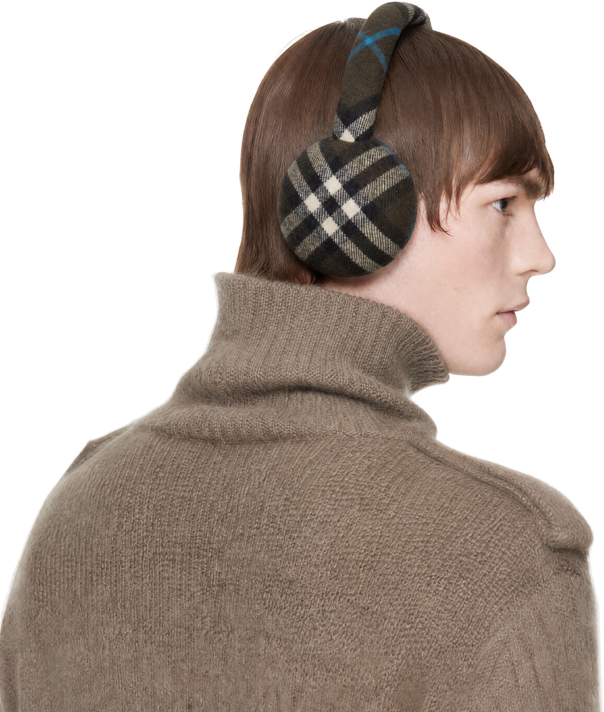 Burberry - Brown Wool Check Earmuffs