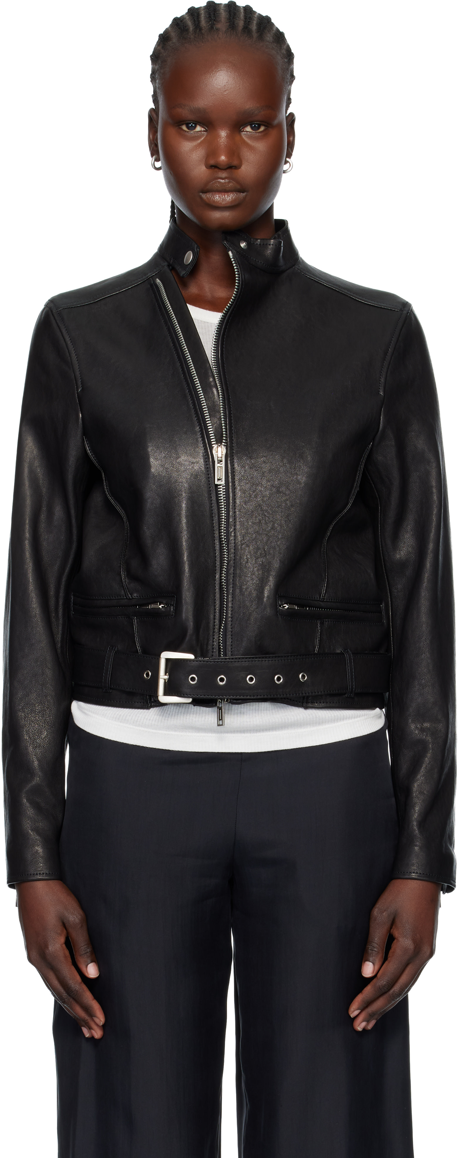Ann Demeulemeester: ブラック Ikra フィット レザー バイカー