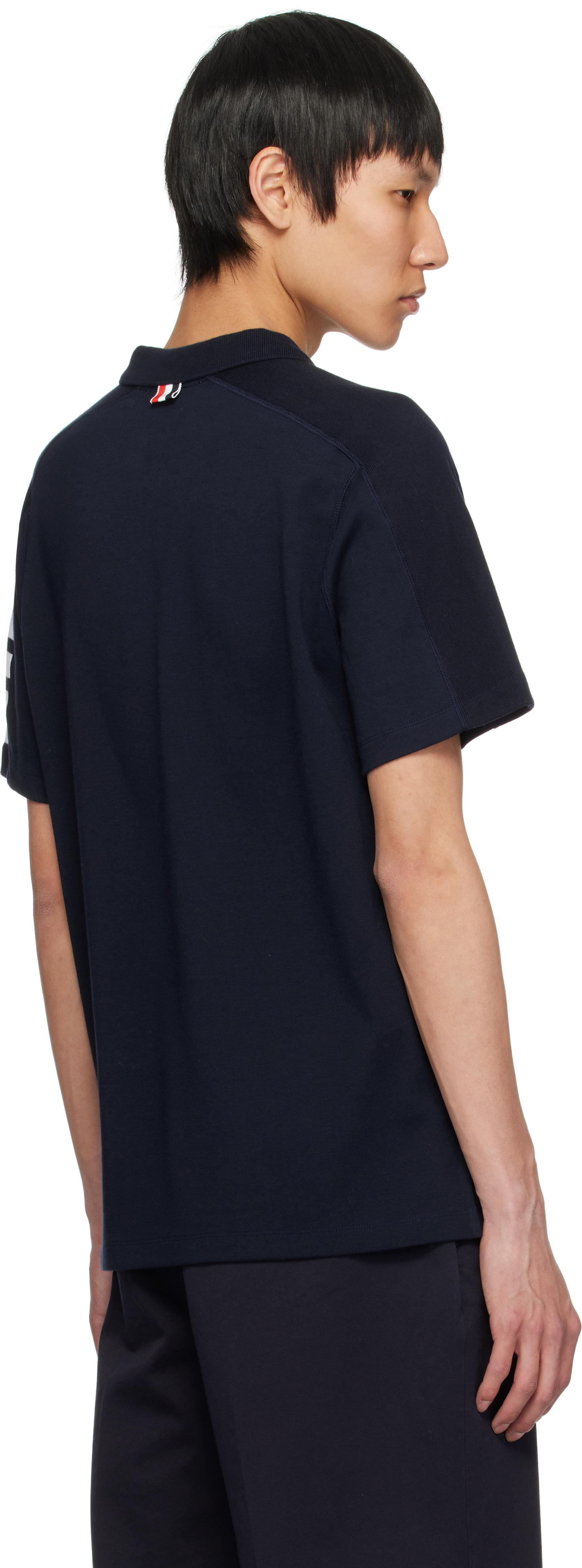 THOM BROWNE ネイビー ポロシャツ Thom Browne: Navy Cotton 4-Bar Short Sleeve Polo | SSENSE