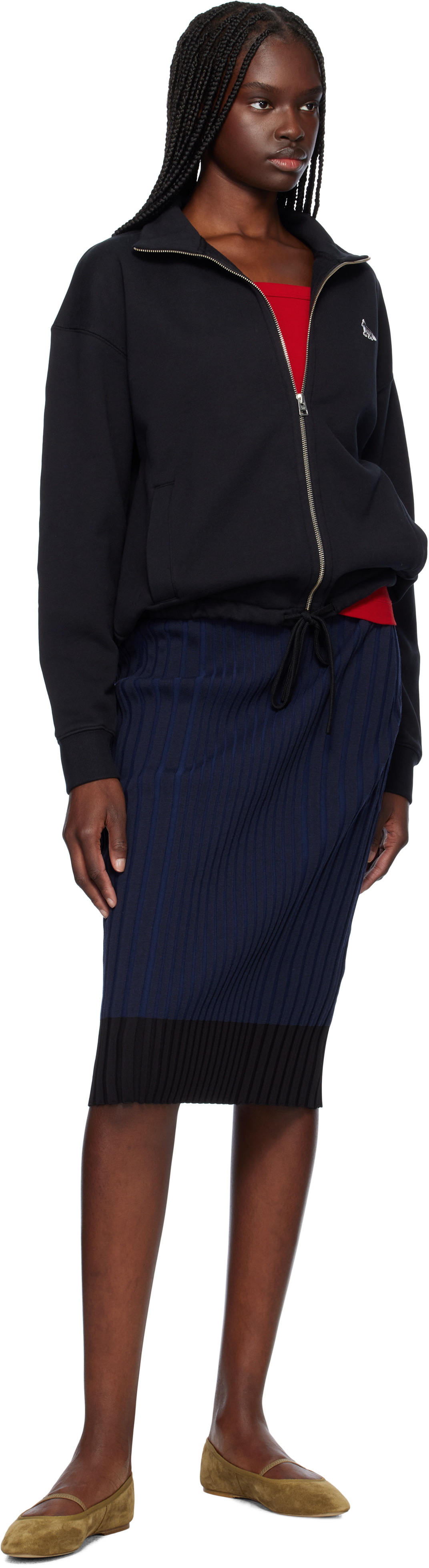 Maison Kitsuné: Navy Baby Fox Patch Ribbed Midi Skirt | SSENSE