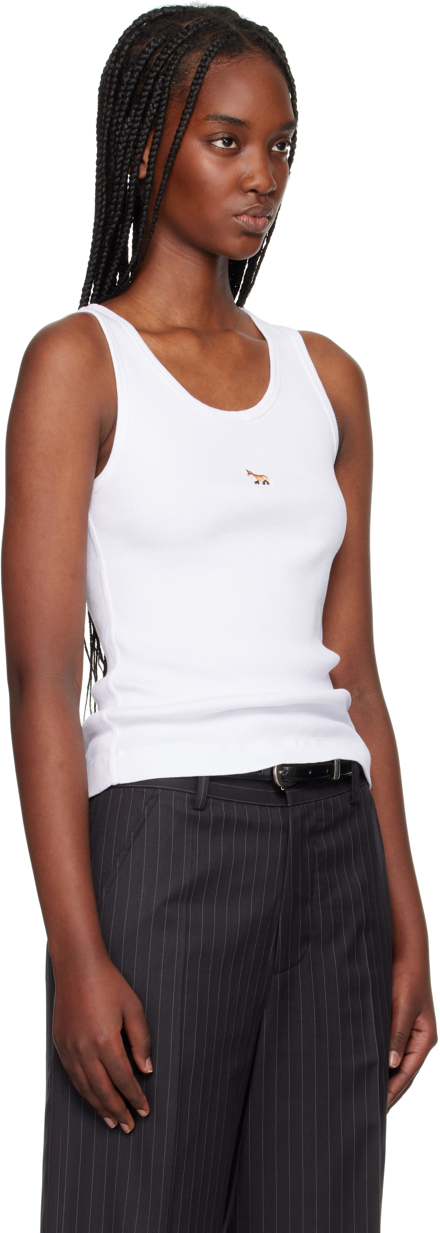 Maison Kitsuné: White Baby Fox Ribbed Tank Top | SSENSE