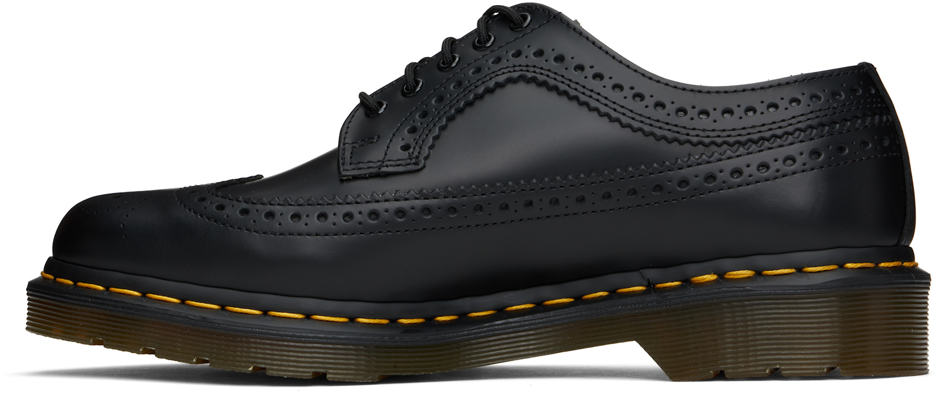 Dr. Martens: Black 3989 Yellow Stitch Smooth Leather Brogues  display picture 1