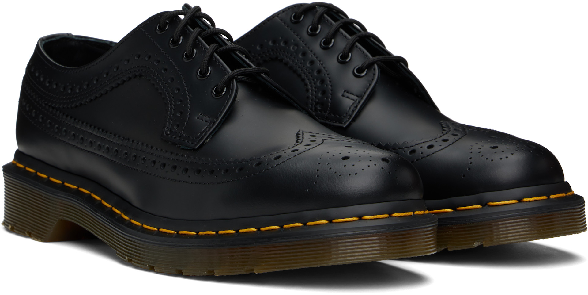 Dr. Martens: Black 3989 Yellow Stitch Smooth Leather Brogues | SSENSE