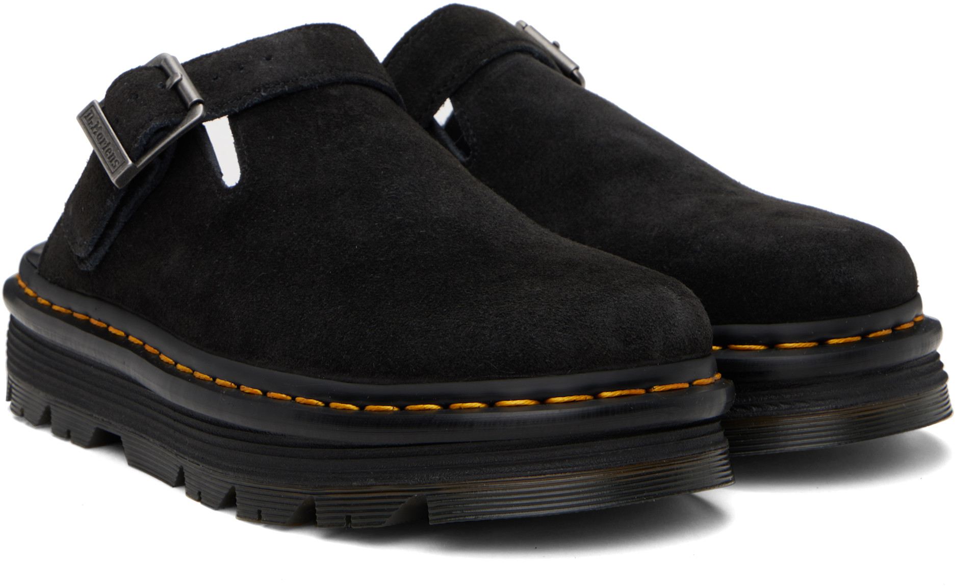 Dr. Martens: Black Zebzag Suede Casual Slingback Platform Slip-on
