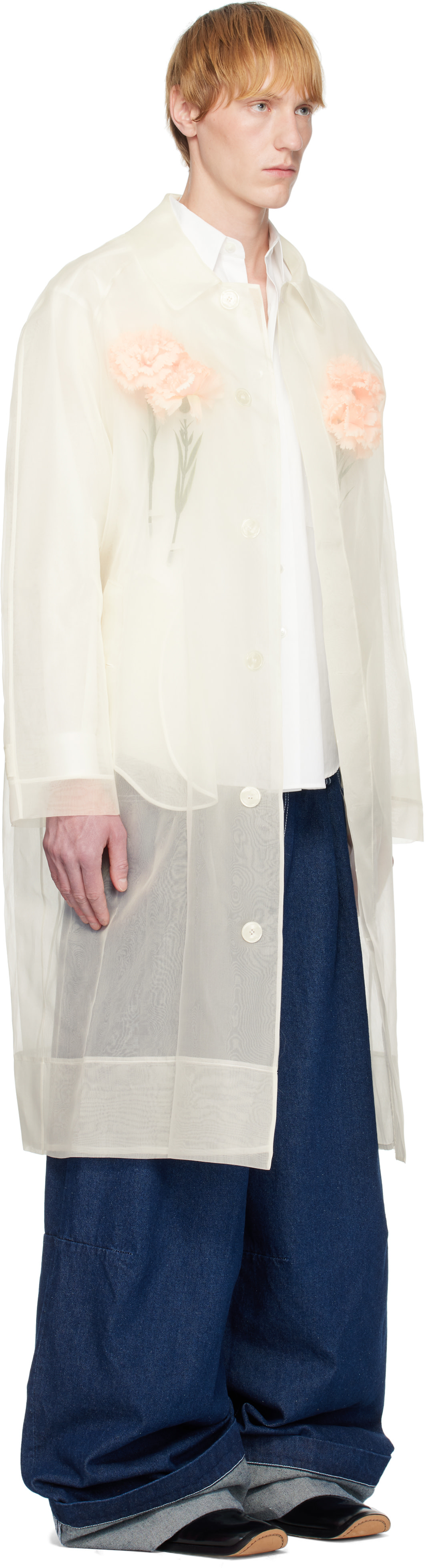 Simone Rocha - 오프 화이트 카네이션 카 코트