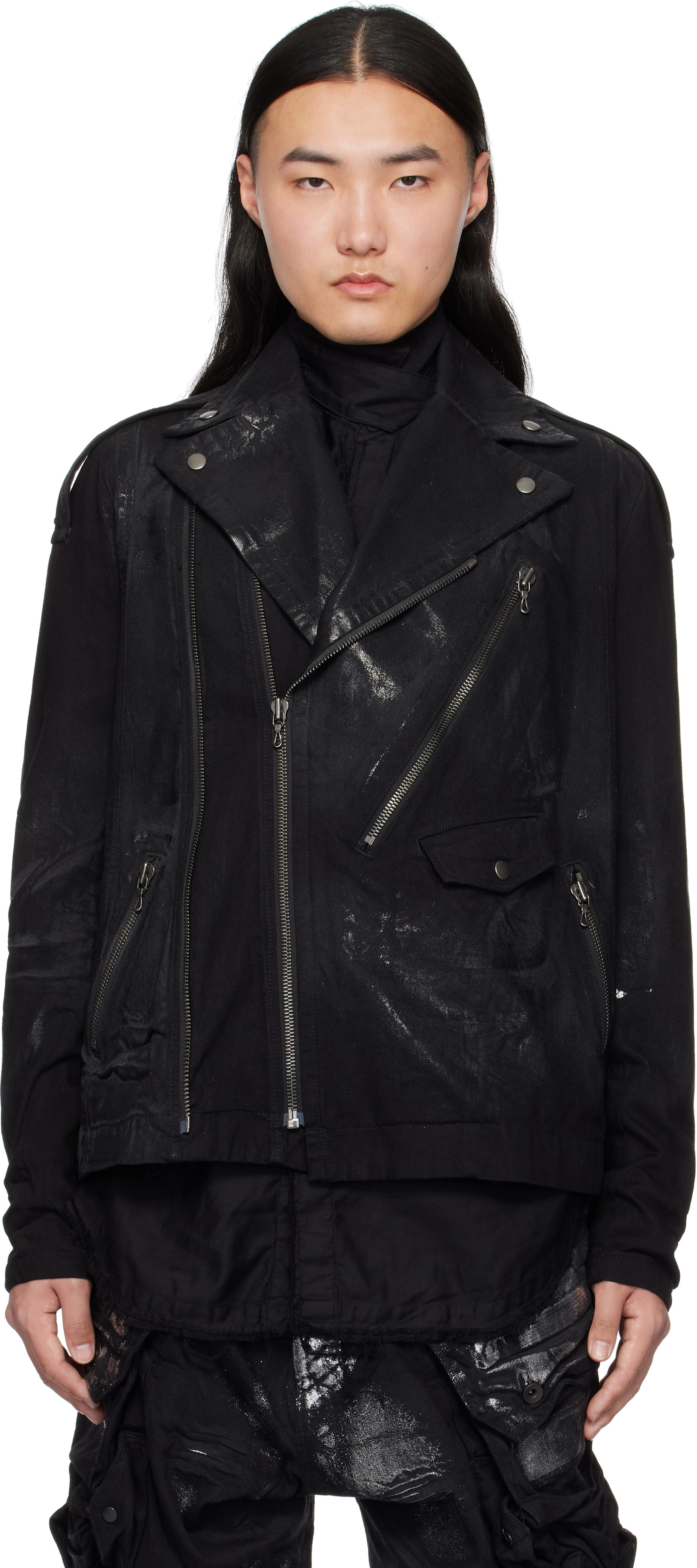 Julius: Black Ana-Moto JD Biker Denim Jacket | SSENSE China