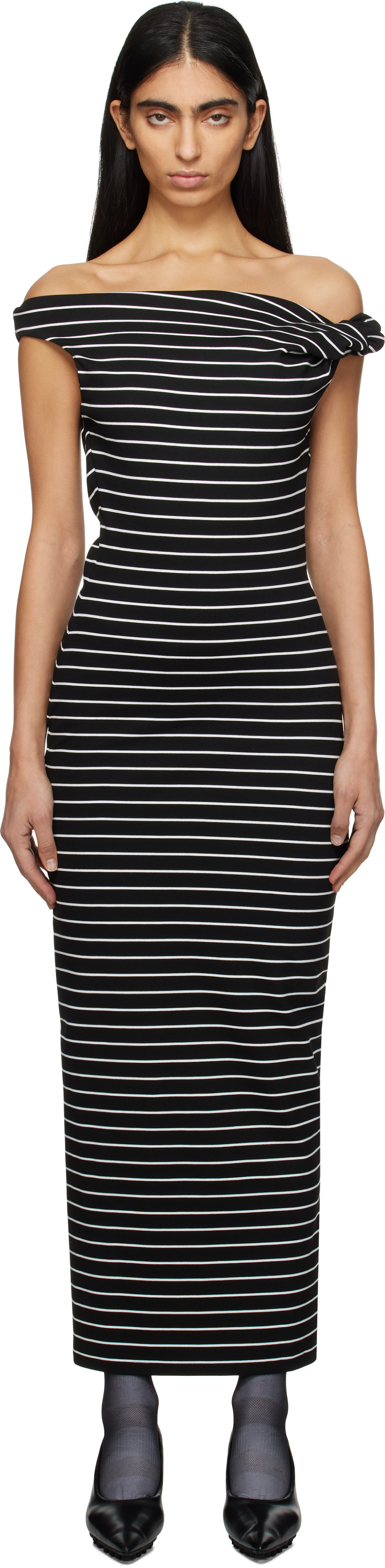 MSGM - Robe midi noir et blanc à rayures
