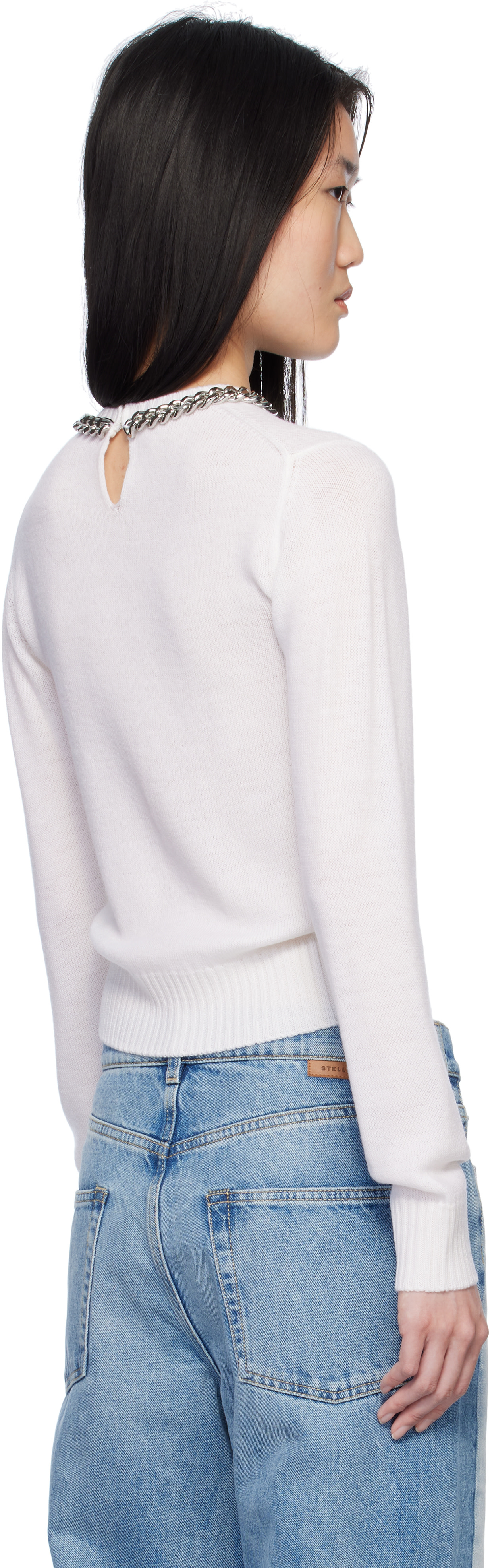 Stella McCartney: Off-White Falabella Chain Fine-Knit Sweater | SSENSE