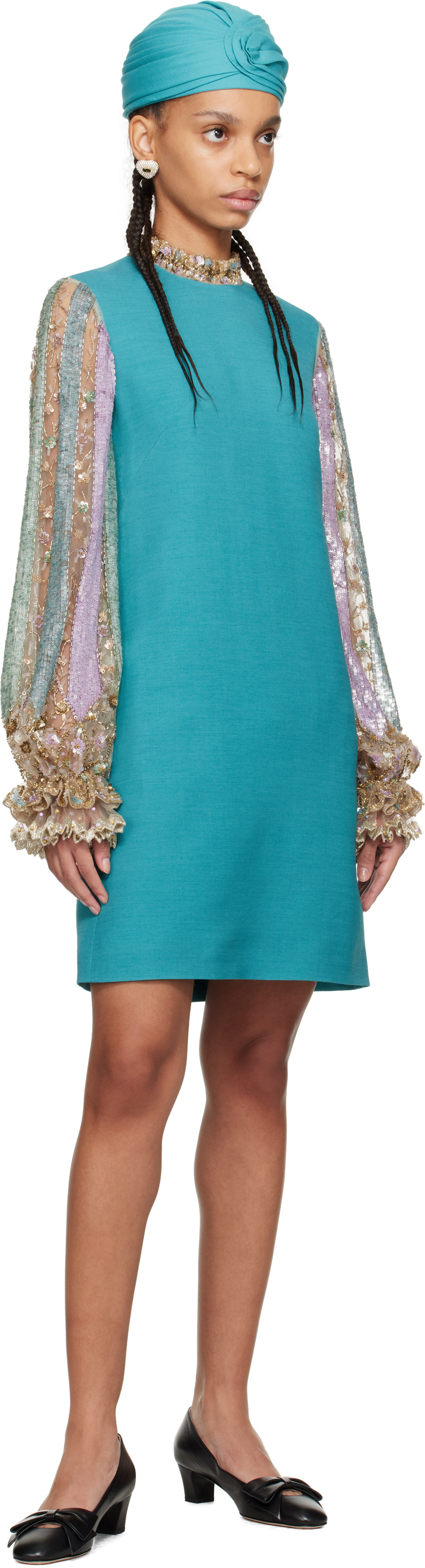 Valentino: Blue Embroidered Crepe Couture Minidress | SSENSE Germany