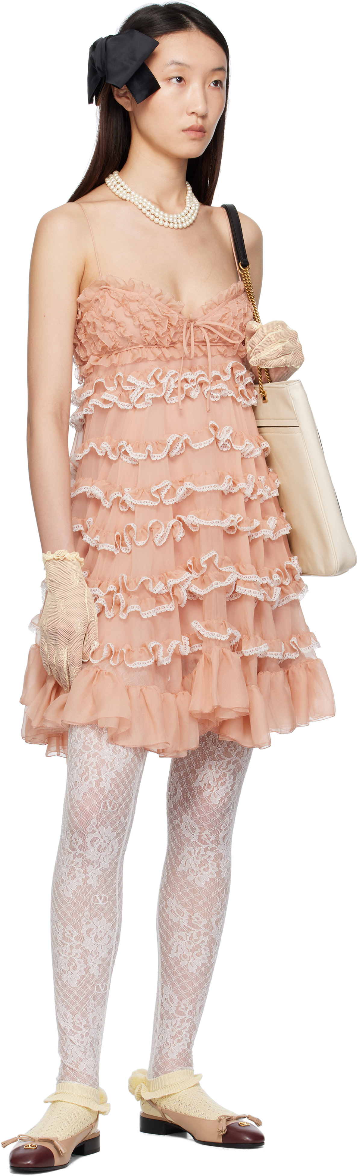 Valentino: ピンク シフォン ミニドレス | SSENSE 日本