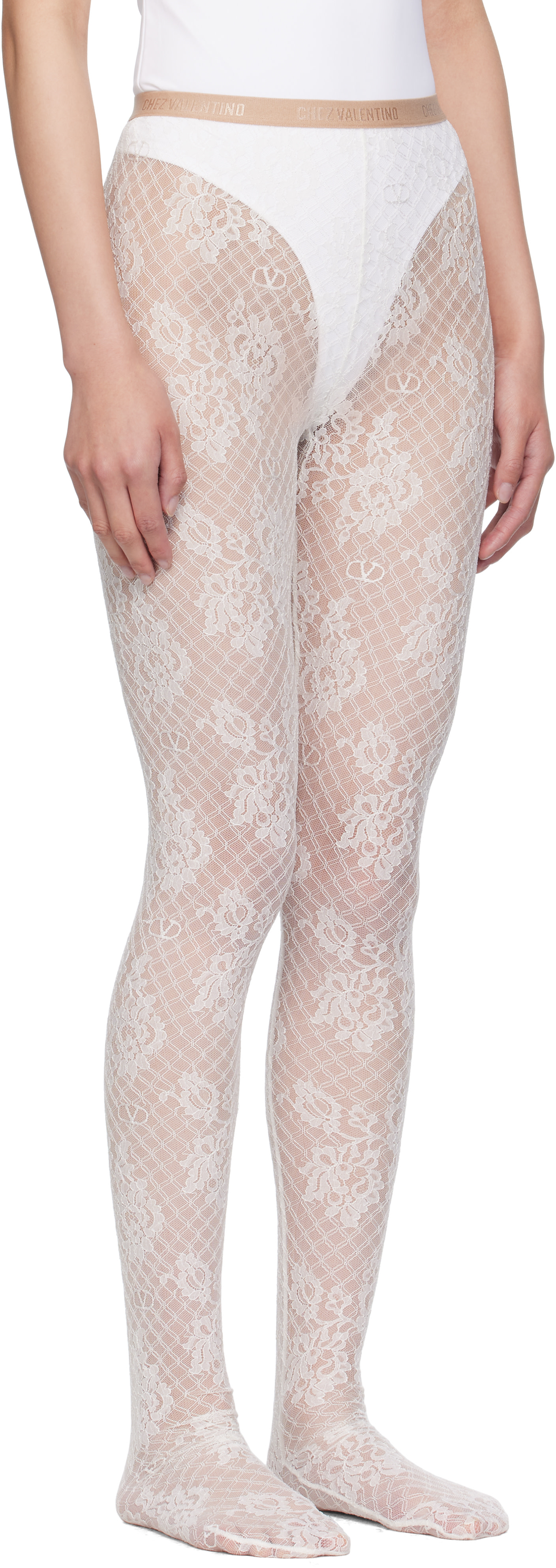 ◇ VALENTINO バレンティノ Tolle lconographe タイツ Valentino: Off-White Rebrodé Lace Tights | SSENSE Switzerland