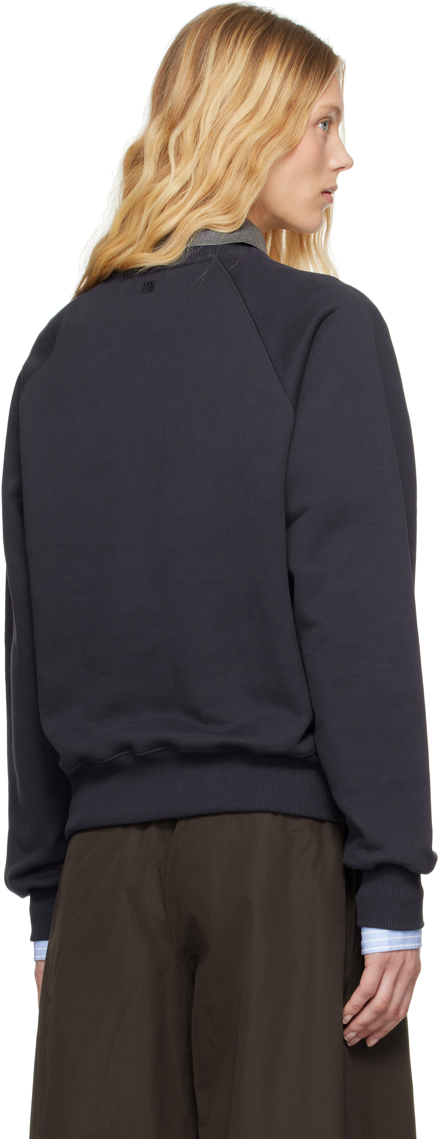 AMI Paris: ネイビー Ami de Coeur Patch コットン スウェットシャツ