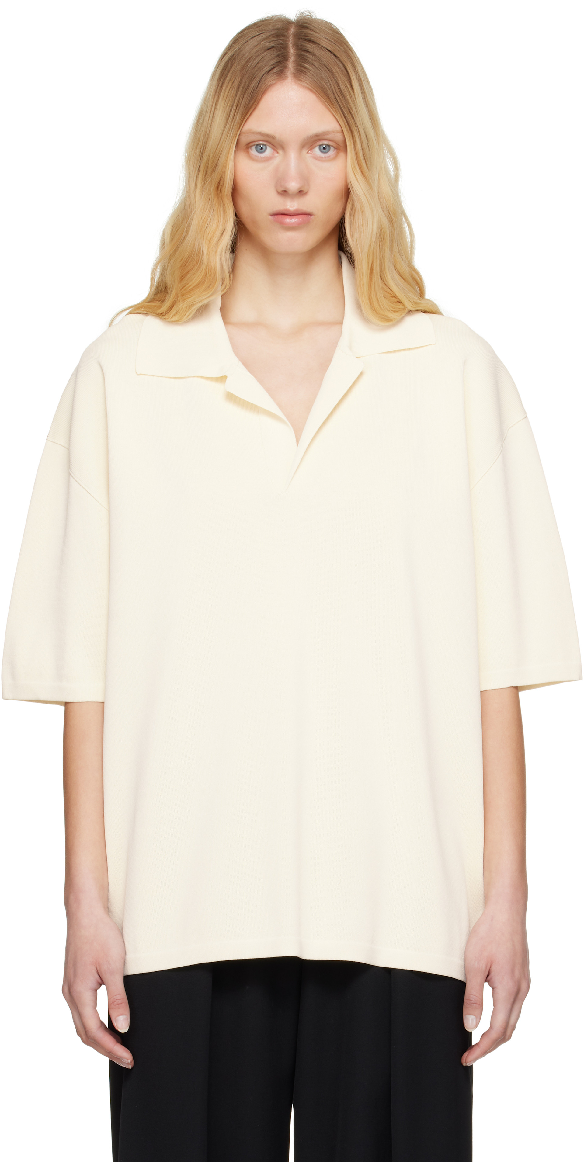 AMI Paris: Off-White Short Sleeve Polo | SSENSE