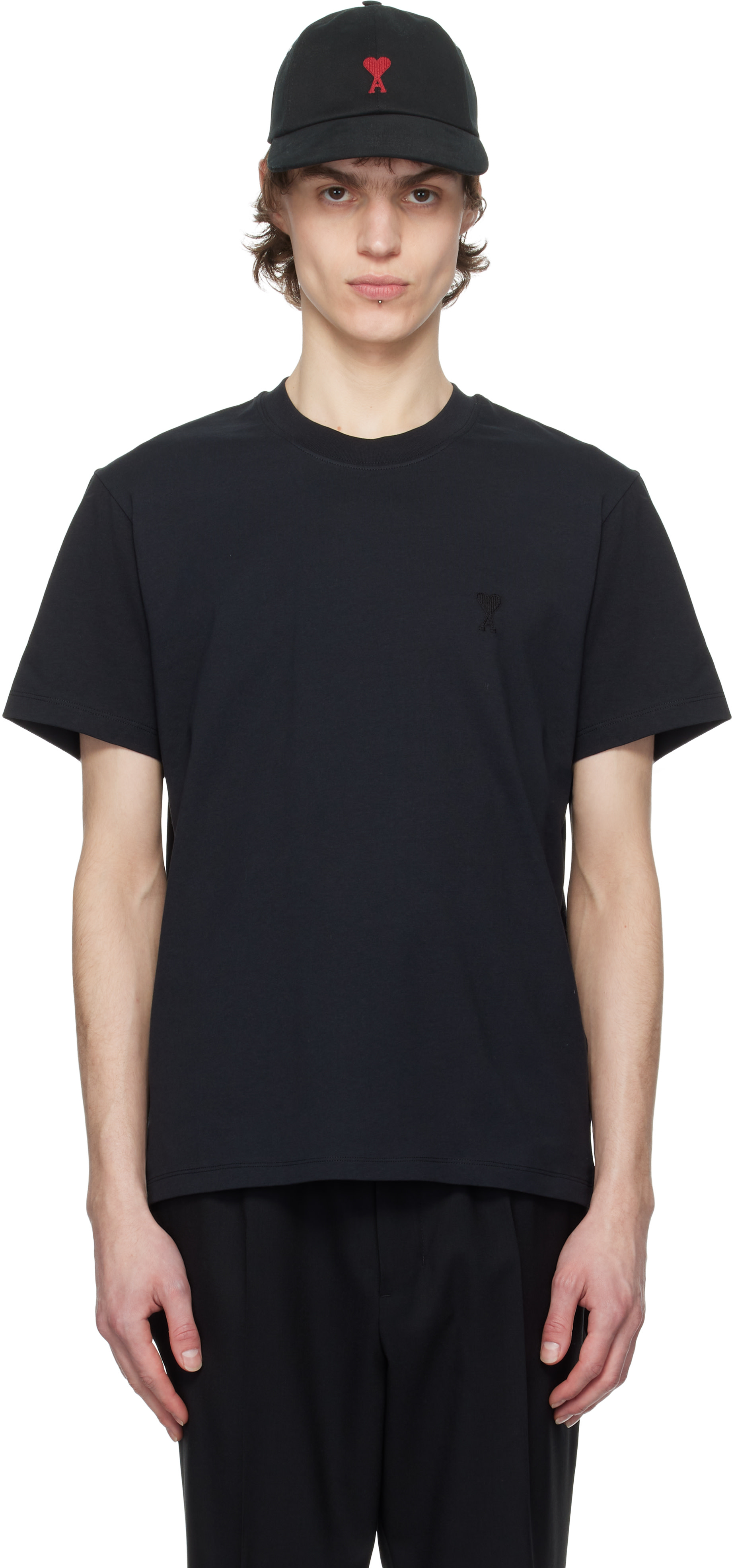 AMI Paris: Black Cotton Ami de Coeur T-shirt | SSENSE Spain