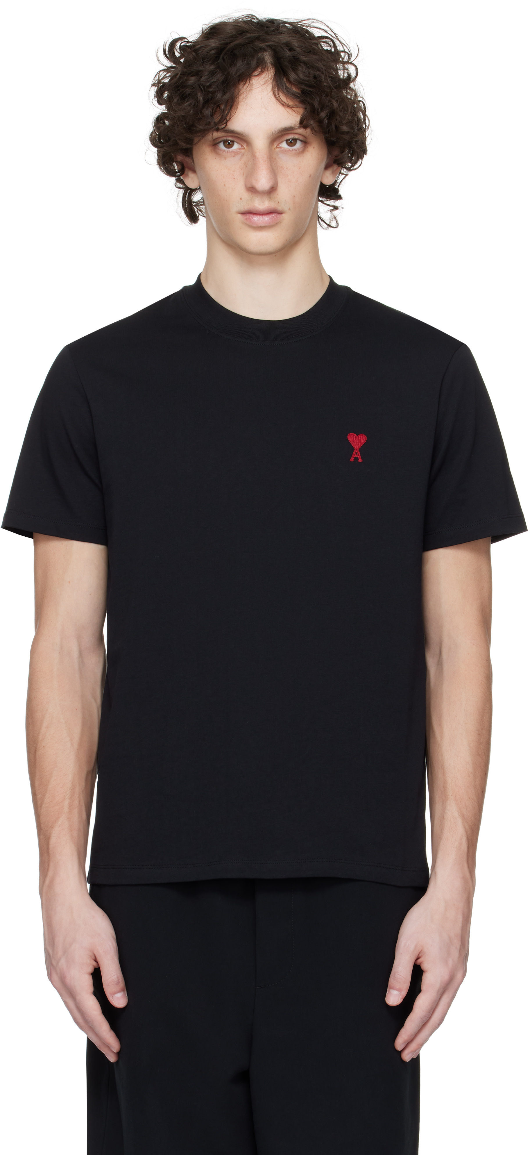 AMI Paris: ブラック Ami de Coeur コットン Tシャツ | SSENSE 日本