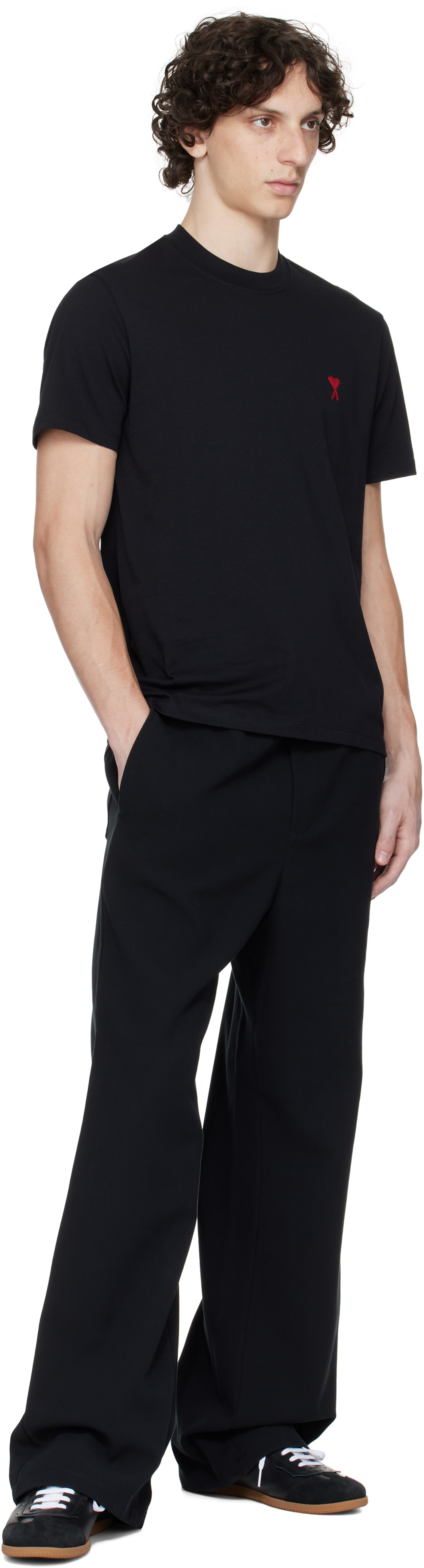 AMI Paris: Black Cotton Ami de Coeur T-shirt | SSENSE