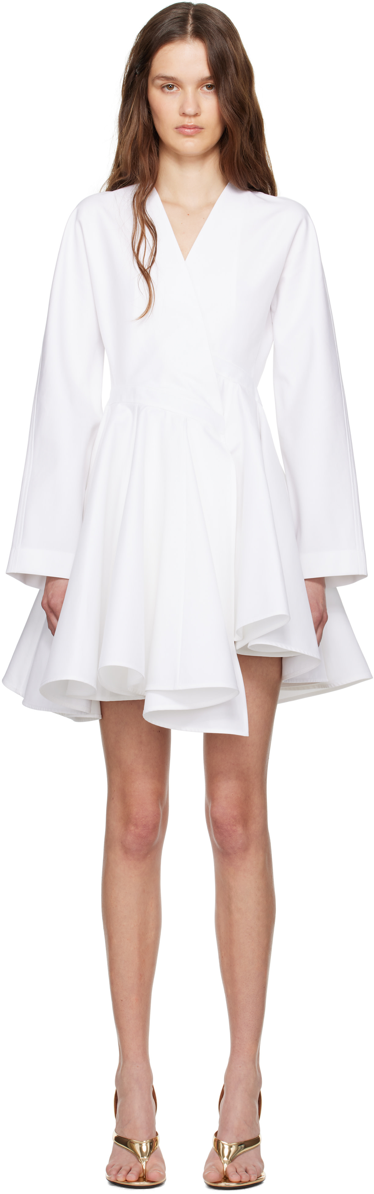 ALAÏA - Robe courte blanche en popeline de coton