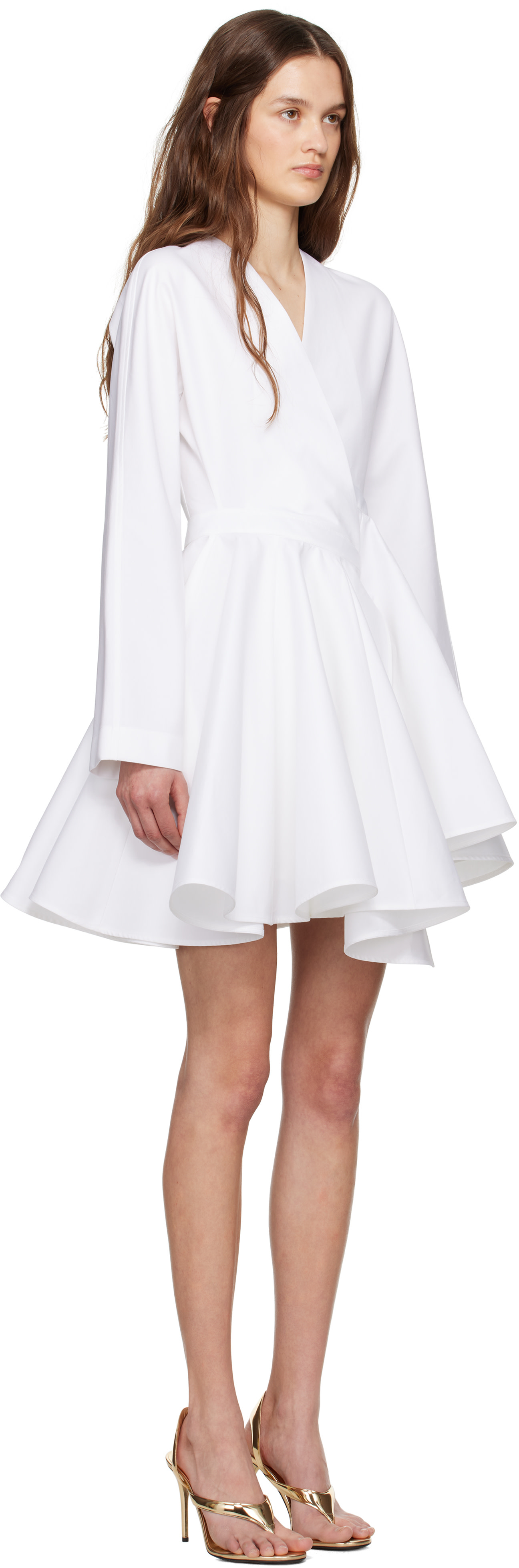 ALAÏA - Robe courte blanche en popeline de coton