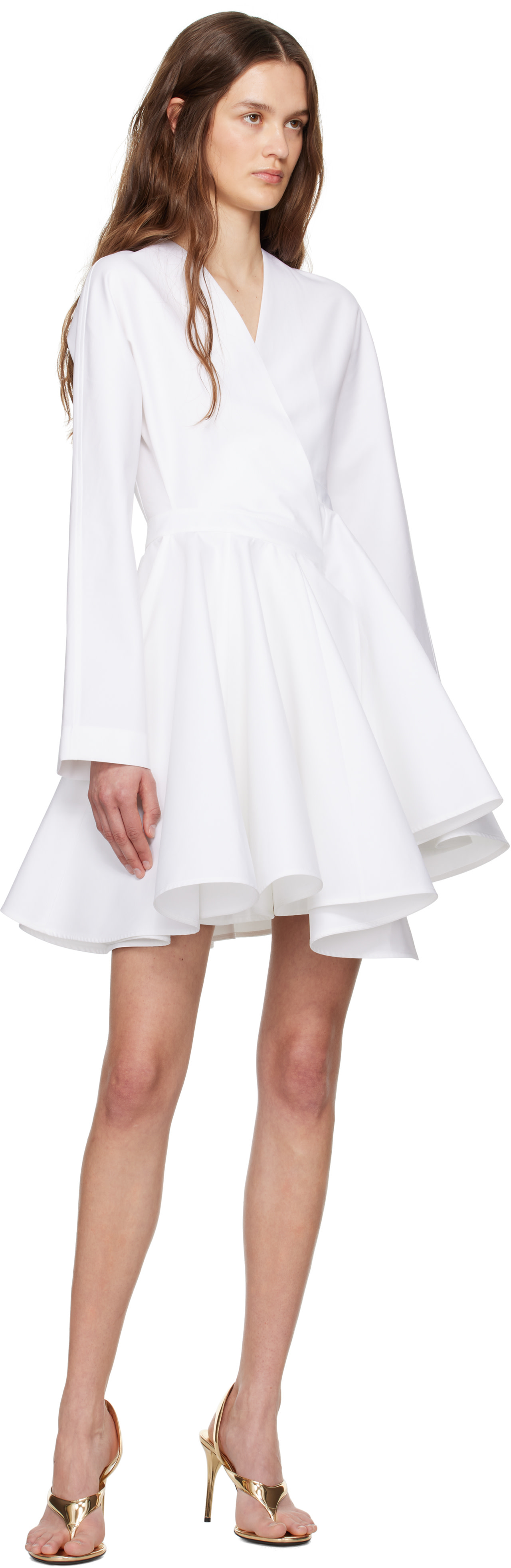 ALAÏA - Robe courte blanche en popeline de coton