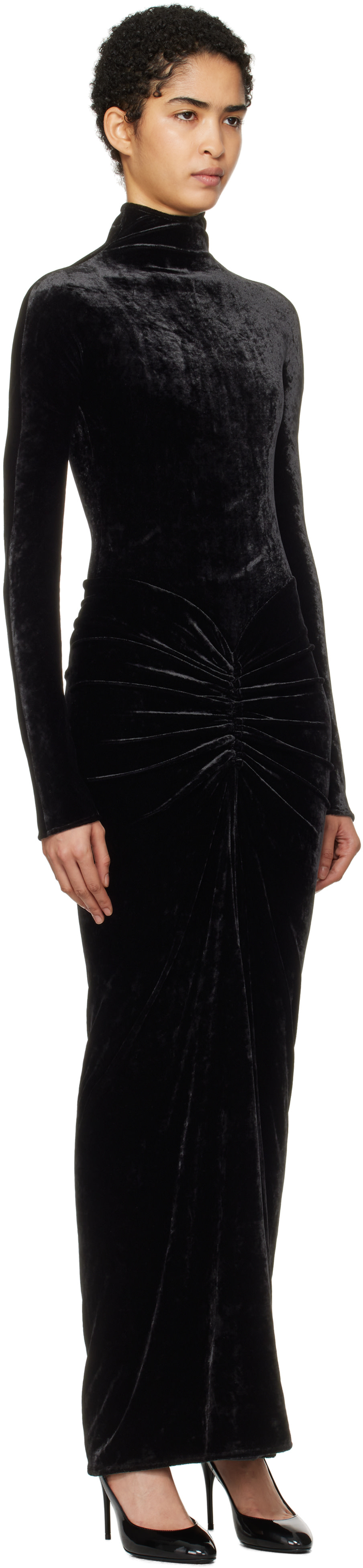 ALAÏA - Robe longue drapée noire