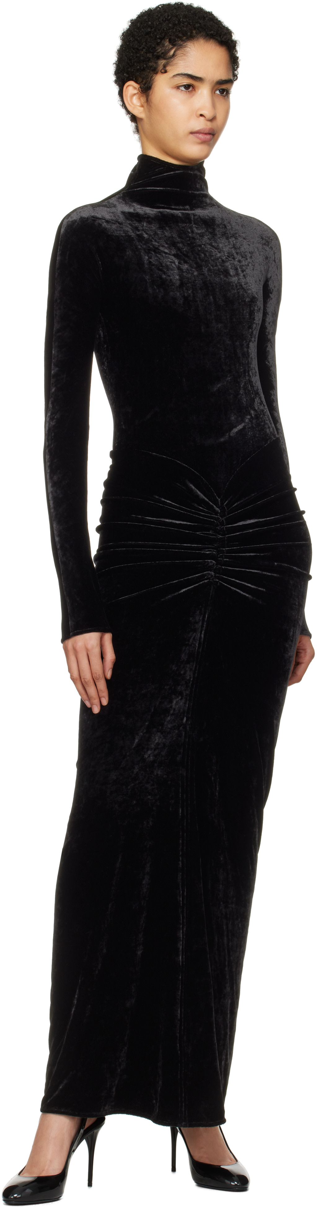 ALAÏA - Robe longue drapée noire