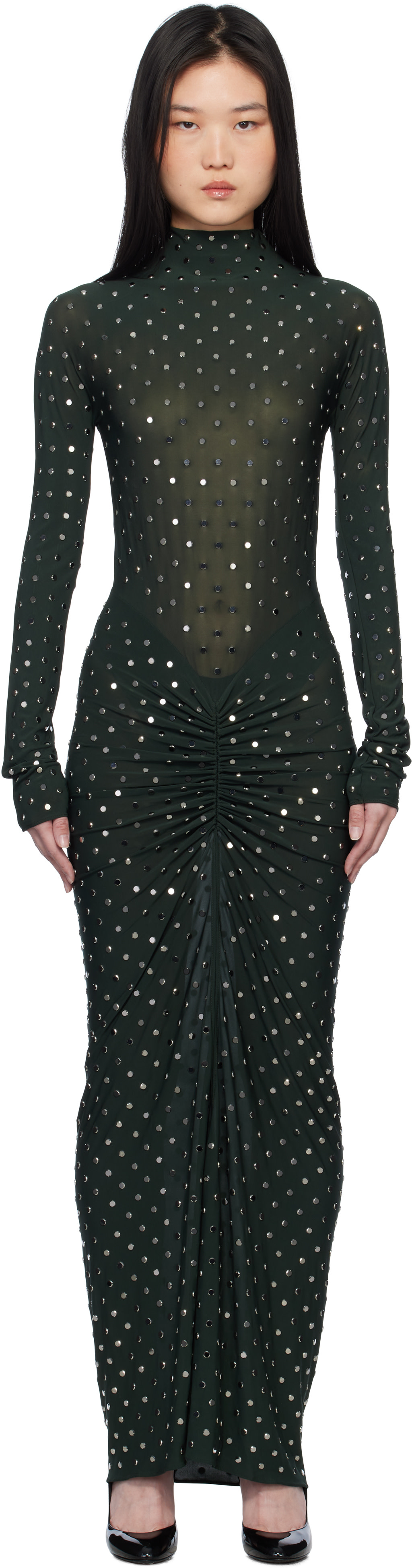 ALAÏA - Robe longue drapée verte
