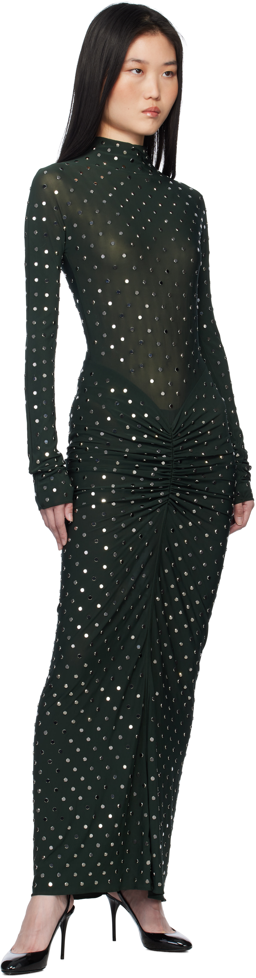 ALA&Iuml;A: Green Draped Maxi Dress | SSENSE United Arab Emirates