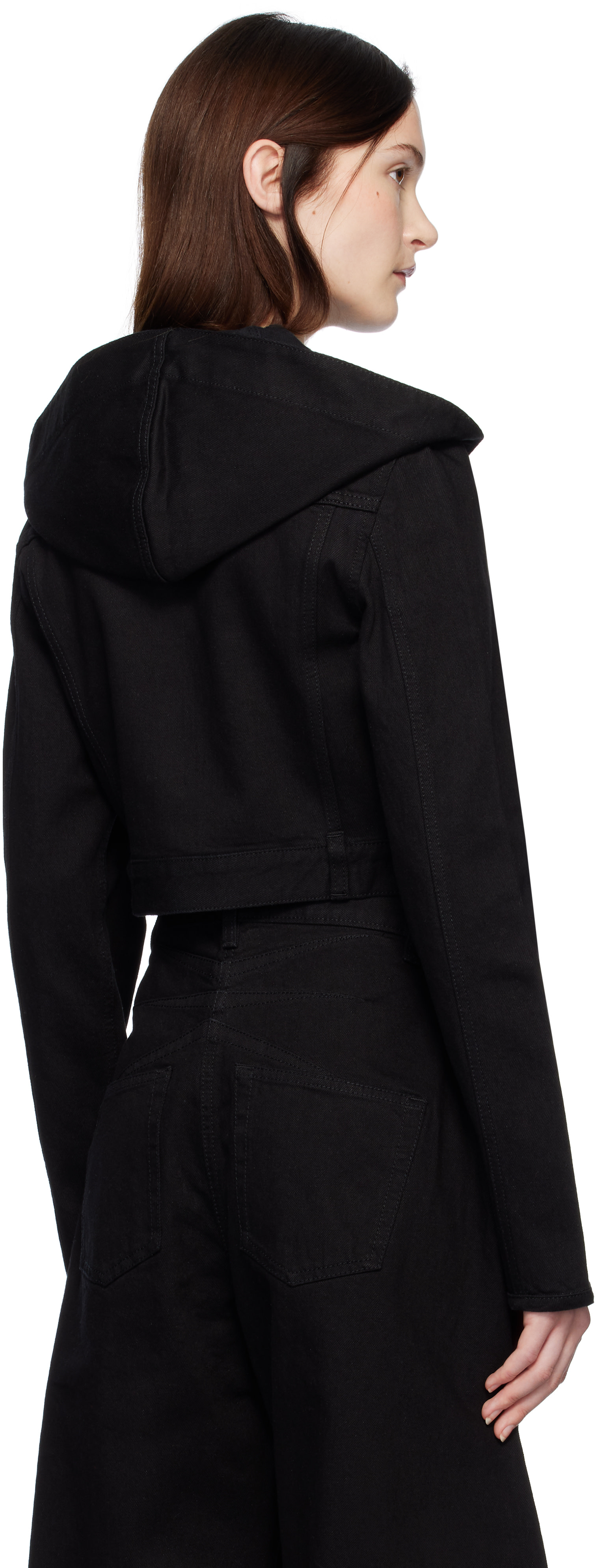 ALAÏA: ブラック クロップド フード デニムジャケット | SSENSE 日本